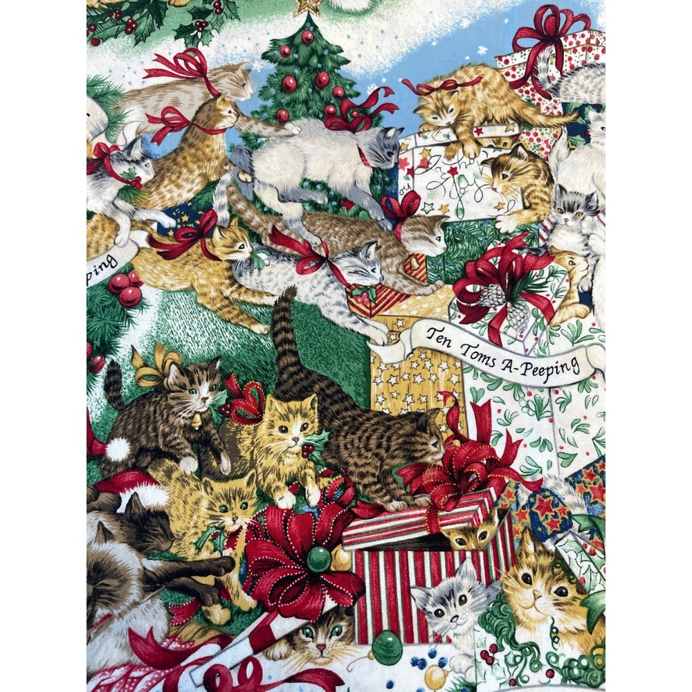 Fabric 60x40 piece Multicolor 12 Days of Christmas Cats Joys of Christmas